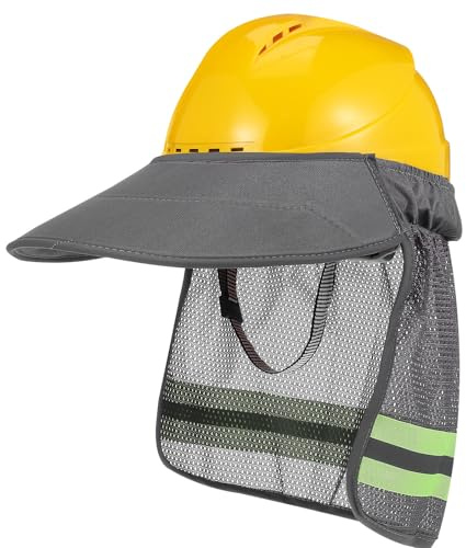 Veemoon Visera para Casco de Seguridad Gris de Poliéster con Protector de Cuello de Malla Transpirable, Accesorio Ajustable para Obras de Construcción y Protección Solar al Aire Libre