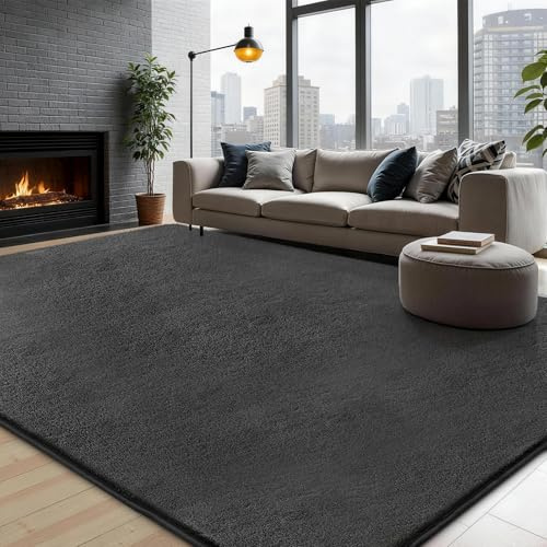 XSIVOD Tapis Salon Chambre Doux Moelleux Pelucheux à Poils Longs Lavable antidérapant, idéal ado étudiant Bureau Salle de Jeux, Tapis intérieur Moderne, 160 x 230 cm, Gris Foncé
