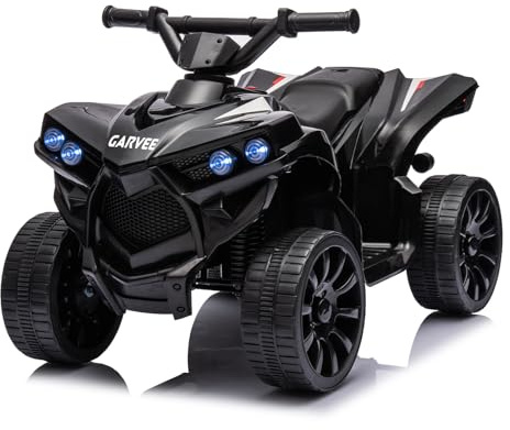 Kinder Elektro-Quad ATV 6V – Sicheres Kinderfahrzeug mit LED-Leuchten, Musik, Hupe, 4 rutschfesten Rädern, Vorwärts-/Rückwärtsfunktion, 1,5–3 km/h – Schwarz