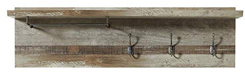 Stella Trading Bonanza Vintage Garderobenleiste in Driftwood Optik - Retro Hutablage & zuverlässige Wandhaken für Jacken & Taschen - 130 x 38 x 28 cm (B/H/T)