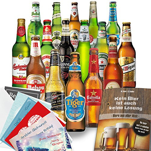 BIERE DER WELT Geschenkbox – 16 internationale Biersorten – Bier Tasting Set für Männer, Geschenkidee zum Geburtstag, Vatertag & Weihnachten inkl. Geschenkkarten