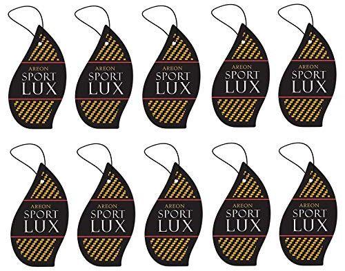 AREON Lufterfrischer Auto Sport Lux Gold Duft Anhänger Hängend Aufhängen Spiegel Schwarz Pappe 2D Set (Pack x 10)