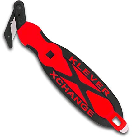 Klever XChange Box Cutter, Klever Kutter Package Opener Wide Cut Head, Ergonomic Soft Touch Handle Utility Knife, Cuts Thicker Substrates, Boxes, Film, Tape and More, Red, 10 Pack (KCJ-XC-30R)