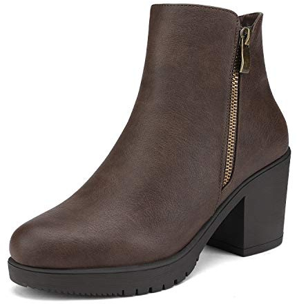 DREAM PAIRS Women's Chunky High Heel Chelsea Ankle Boots Stylish Suede Fashion Shoes,Size 5,Brown/pu,FRE