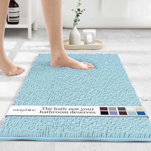 MAYSHINE Chenille Badematte, rutschfeste Maschinenwaschbare Badteppiche | Saugfähige Schnelltrocknende Shag-Teppiche, Ideal für Badezimmer, Dusche, Schlafzimmer oder Türmatte (Spa blau, 100x60cm)
