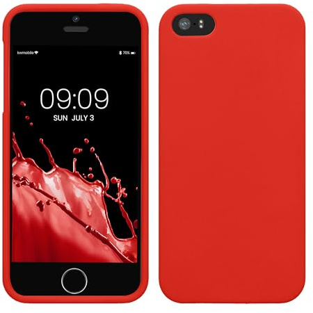 kwmobile Housse Compatible avec Apple iPhone SE (1.Gen 2016) / iPhone 5 / iPhone 5S Coque - Housse de téléphone Protection Souple en Silicone - Rouge Fluo