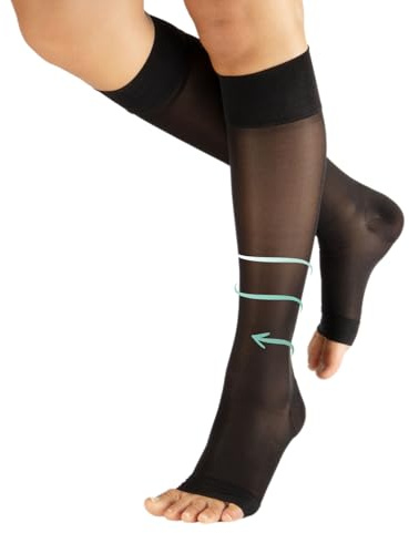 CALZITALY PACK 1/2 Medias de compresión con la Punta Abierta, Medias de Descanso hasta la Rodilla | 18-22 mm/Hg | 140 DEN | Made in Italy (Negro, L/XL)