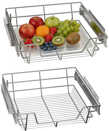 HENGMEI Pull Out Cabinet Organiser Metal Basket For 50cm Cabinet 2 Pack