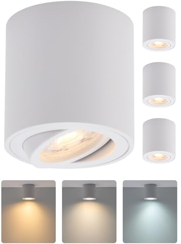 HOMEOW LED Aufbauspot Dimmbar Schwarz 3000K/4000K/6000K 5.5W 4er Set | Aufputz Deckenspots Schwenkbar IP44 Badezimmer Warmweiß Neutralweiß Kaltweiß 530LM Fest LED Modul Nicht Austauschbar