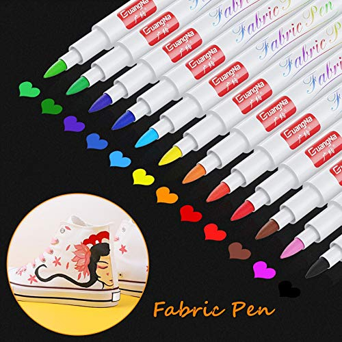 Baozun 12 Stück Textilstifte Textilmarker Waschmaschinenfest Stoffmalstifte Waschfest Permanent Stoffmalfarben Stifte für T Shirt, Jutebeutel, Stoffbeutel