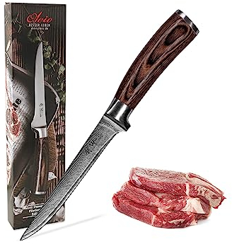 Wakoli EDIB Ausbeinmesser aus echtem Damaststahl (VG10 Kern) mit 14,5 cm Klinge – Scharf und ergonomisch – Damastmesser mit Pakkaholzgriff in Geschenkbox – Damast Filetiermesser für Fisch & Fleisch