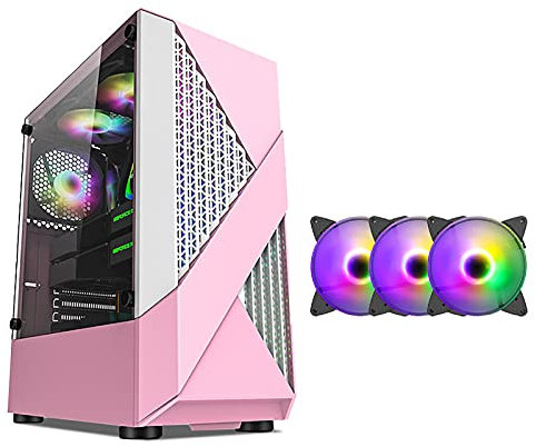 Boitier ATX Cas De Jeu Rose, Mi-Tour PC Étui De Jeu ATX/M-ATX/ITX - Devant I/O USB 3.0 Panneau Latéral en Verre Trempé - 8 Position du Ventilateur - Ventilateur Coloré (Size : 3 Fan)