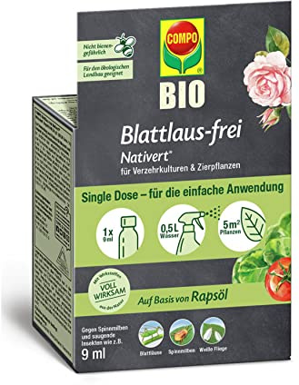 COMPO Blattlaus-frei Nativert Konzentrat, 9 ml, gegen Blattläuse | Zum Blattläuse Bekämpfen an Zierpflanzen, Obst und Gemüse, ergibt 0,5 L Spritzbrühe, sofort anwendbar