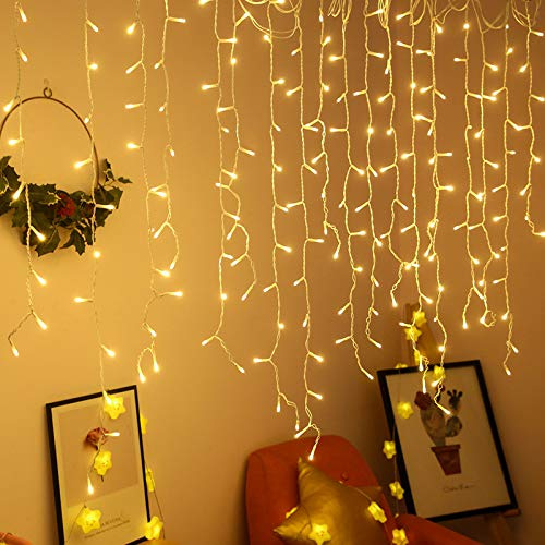 VA-Cerulean LED Eiszapfen Lichterkette mit Stecker,8 Modi Eisregen Lichterkettenvorhang,IP44 Wasserfest Lichtervorhang,Außen und Innen Deko für Weihnachten,Halloween,Hochzeit(10m,Warmweiß)