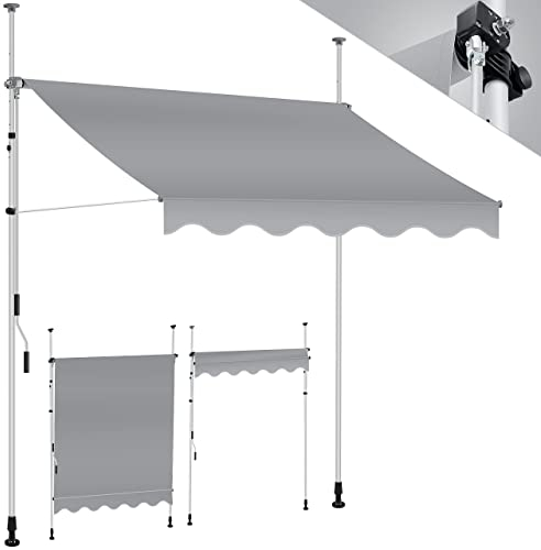 KESSER® Tenda da Sole a Morsetto con manovella per Balcone, Tenda da Sole per Balcone, Regolabile in Altezza, Idrorepellente, Protezione Solare, Copertura per terrazze, Grigio, 200cm