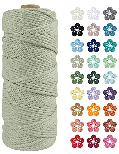 LEREATI Makramee Garn 2mm x 100m Bohnengrün Baumwollkordel Natur Baumwollseil Farbig Baumwollgarn, Macrame Cord 2mm für DIY Geflochten, Makramee Deko, Hängepflanze, Wandbehang, Vorhang