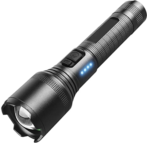 BININBOX Wiederaufladbare LED Taschenlampe P60 extrem hell Taktische Taschenlampe 5 Modi wasserdicht Type-C Blitzladung