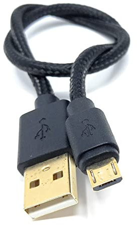 DRUT Micro USB to USB 2.0 Braided Cable, 30cm Black | Short, Fast Charger, 24AWG, A-Male to Micro B, Gold Connectors, Lead 1ft