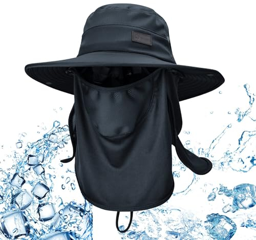 Sukeen Fischerhut für Männer & Frauen Sonnenhüte, Outdoor UV-Sonnenschutz Taktischer Angelhut breite Krempe Hut Kühlung Eimer Hut mit abnehmbaren Halsschutz und Gesichtsschutz