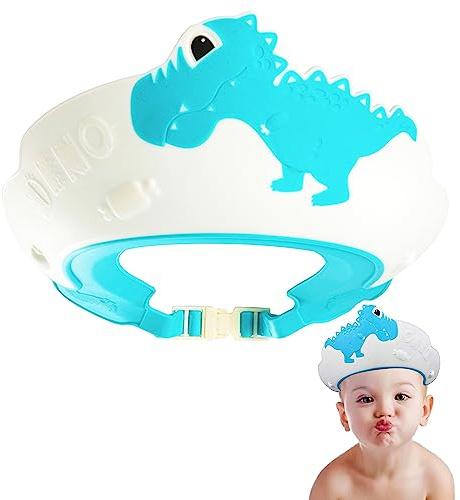 UBRAVE Duschmössa Barn, Baby Justerbart Schampo Skydd, Schampo Bad Skott Mjuk Mössa Hatt, utan Tårar Hårtvätt, Mössa Vattentät Keps för Barn Justerbar i Mer än 6 Månader, Dinosaurieblå