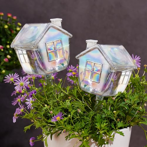 NiHome Hand-Blown Glass Plant Self Watering Globes 2-Pack - Durable, Unique Igloo-Inspired Design for Home and Garden - 9oz Capacity, Easy Refill Top Opening for Adjustable Hydration