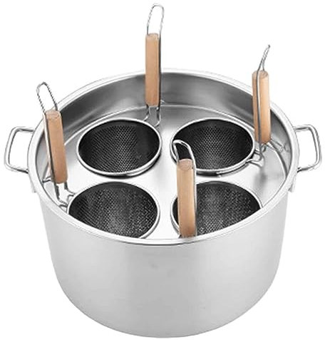 Stainless Steel Stockpots with Divider & Colander Strainer, 3/4/5 Holes Pasta Pot Commercial Spaghetti Pot Pasta Cooker Insert Set, for Kitchen, Restaurant Compatible with Induction, Gas, Electric