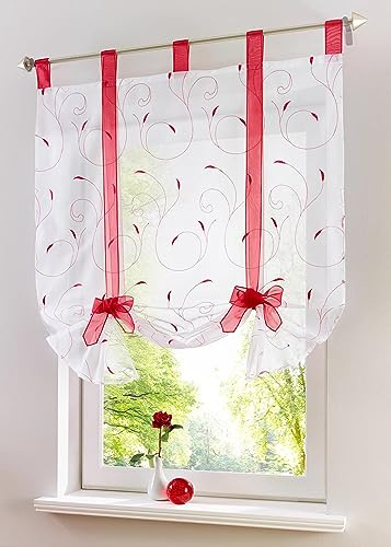 Daliena Raffrollo mit Schlaufen Raffgardinen Transparent Schlaufenrollo Vorhänge Benutzerdefinierte Größe 1 Stück (Rot BxH 110x140cm)