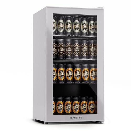 KLARSTEIN Beersafe Réfrigérateur à Boissons 74 L – Frigo avec Porte Vitrée, Argent | Éclairage LED, étagères métalliques amovibles, silencieux, pour boissons et canettes
