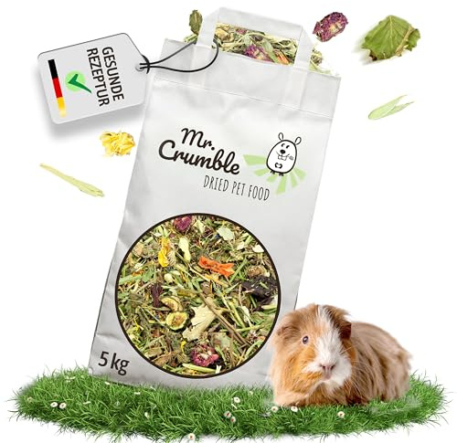 Mr. Crumble Meerschweinchen-Futter – 100 % natürlich, getreidefrei, ohne Pellets – mit Blüten & Kräutern – rohfaserreiches Strukturfutter für gesunde Verdauung – 5 kg