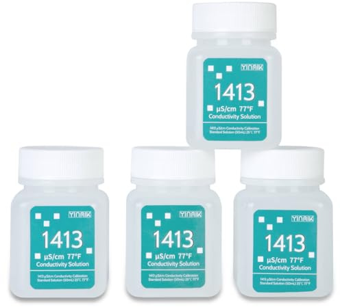 1413 μS/cm Kalibrierlösung, Leitfähigkeitssalz Standardpufferlösung für Salztester, EC Messgerät, TDS Messgerät, 4 Flaschen à 50 ml