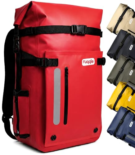 Ruqqle Wasserdichter Rucksack, vielseitig, wasserdicht Tasche, Dry Bag 20/30/45 l, mit 3 Außentaschen, komfortabel, RollTop, Strand, Boot, Kanu, Paddel, Kajak, Wandern, Camping, Angeln, Motorrad