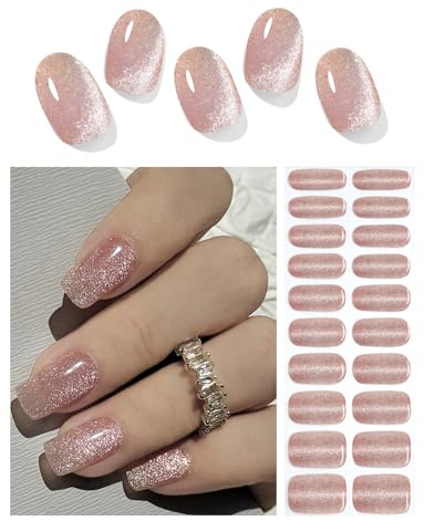 Wahrshei UV Nagellack selbstklebend | Rosa Gelee selbstklebend Nagel UV Gel | 20 Stück selbstklebende Nagelfolien | Gel Nail Stickers, Aufkleber und Schablonen für Nail Art