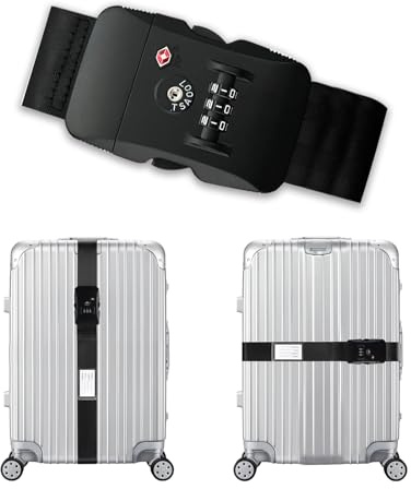 Veki Correas de Equipaje Ajustables, Correas para Maletas de Viaje, Equipaje Cinturón con TSA Cerradura de Combinación, Accesorios Viajes para Reconocer Fácil el Equipaje para 20-32 Pulgadas (Negro)