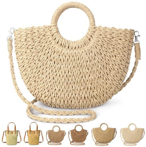 EIMMBD Strohtaschen für Damen, Stroh-Clutch, Geldbörse, Strand, Crossbody, Tragetasche, Handtasche, Beige-mittel