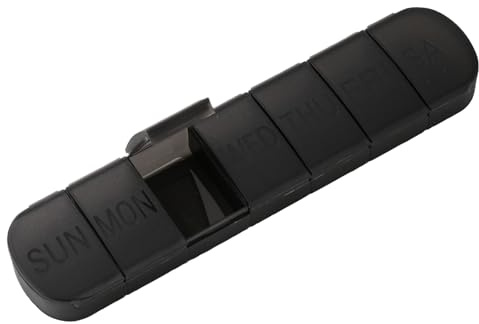 Tablettenbox 7 Tage, Pillendose für 7 Tage, Tablettendose, Pillenbox mit getrennten Fächern, handliche Medikamentenbox. (Schwarz)