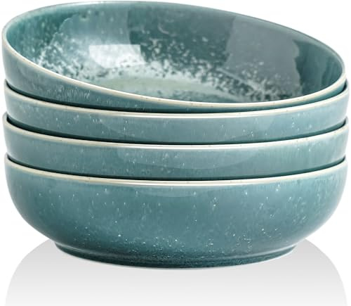 KYBSCZ 30oz Ceramic Bowls Set of 4-8 Serving Bowls for Kitchen,Pasta,Salad-Dishwasher & Microwave Safe Perfect for Housewarming, Thanksgiving, Christmas-Teal Green