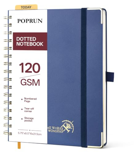 POPRUN Notizbuch A5 Dotted 120g/m² Notizblock Spiralblock Marineblau