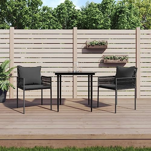 JUDYY Gartenstühle mit Kissen 2 STK. Schwarz 54x61x83 cm Poly Rattan Gartensessel, Campingstuhl, Hochlehner, Balkonmöbel, Balkonstuhl, Terrassenstühle, Balkon Stuhl, 364101