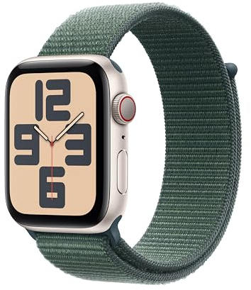 Apple Watch SE (2. Generation) GPS + Cellular 44 mm Smartwatch mit Aluminiumgehäuse in Polarstern und Sport Loop in Seegrün (One Size). Fitness und Schlaftracker, Unfallerkennung, CO₂ neutral