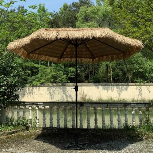MDXVRKYBC Parasol hawaïen en paille exotique de 270 cm avec contrôle par manivelle, parasol de jardin robuste pour balcon, terrasse, plage