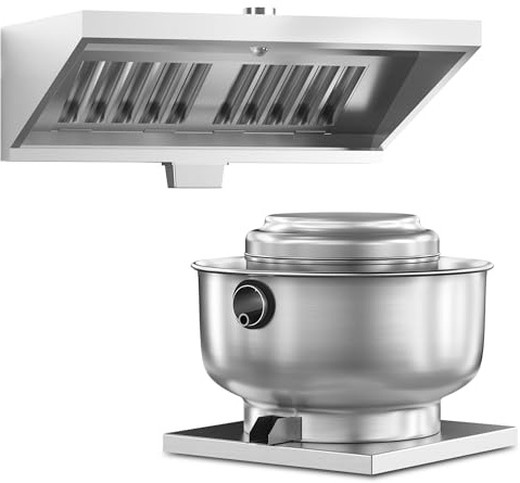 Food Truck Low Profile Exhaust Hood System Includes a 4FT Stainless Steel Commercial Exhaust Hood and an 0.25HP Restaurant Canopy Hood Grease Rated Exhaust Fan