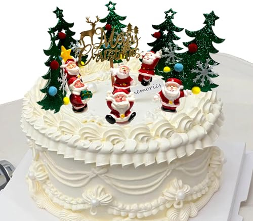 ToSSme Tumbling Santa Cake Decorations - Set of 12 Festive Santa Claus in the Forest