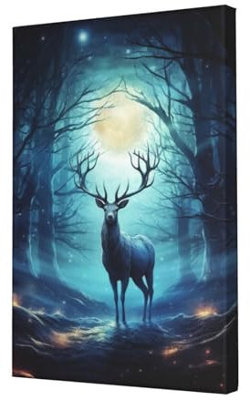 LPSRTWE Leinwanddrucke, Mondlicht, Hirsch, Wandkunst, HD-Druck, Poster, Wandbehang für Schlafzimmer, Bild, Gemälde für Büro, Kunstwerk, Leinwandbilder für Wohnzimmer, Kunst, Wanddekoration, 30,5 x
