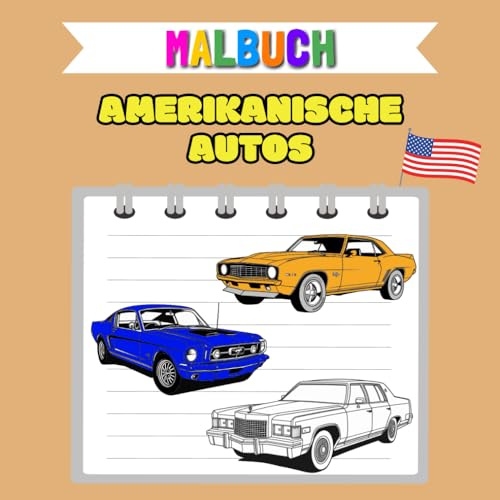 Malbuch - Amerikanische Autos: 40 Zeichenvorlagen für Kinder und Erwachsene
