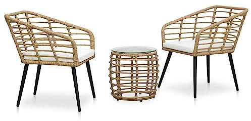 Willood 3 TLG. Bistro Set Poly Rattan Eiche Balkonmöbel Gartenmöbel