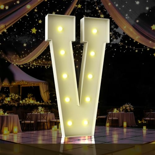 4FT Marquee Light Up Letter,Marquee Letters 4 Feet Tall, Large Led Sign for Party,Birthday Decorations,Graduation,Prom,Baby Shower(Letter V)