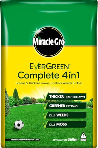 Miracle-Gro Evergreen Complete 4 in 1 Lawn Care 80m² / 200m² / 360m² / 400m² | Feeds Grass, Kills Weeds & Moss, Improves Lawn Health | Multi-Purpose Granular Treatment (360m2)