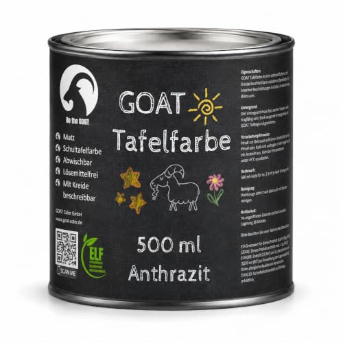 GOAT Color Tafelfarbe Dunkelgrau 0,5 L – Abwaschbare, Beschreibbare Wandfarbe – Kreidetafel Lack für Innenbereich