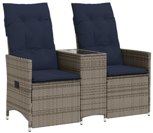 vidaXL Gartensofa Verstellbar 2-Sitzer mit Tisch Grau Poly Rattan