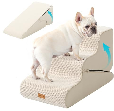 Gardner Pet Hundetreppe für kleine Hunde 35/42cm, Haustiertreppe Hundetreppe 3 Stufen, Hunderampe aus hochdichtem Schaumstoff mit rutschfestem wasserdichtem Stoffbezug für Bett, Sofa, Couch und Auto